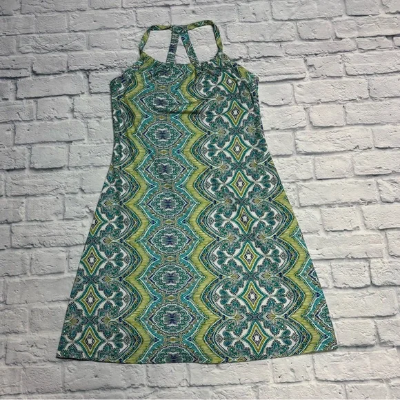 Prana | Dresses | Prana Green And Blue Patterned Midi Dress | Poshmark
